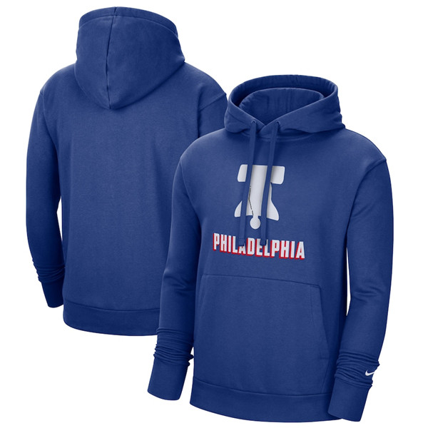 Men's Philadelphia 76ers 2021 Blue City Edition Essential Logo Fleece Pullover Hoodie